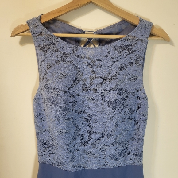 Slate blue formal dress with lace top and chiffon skirt - Picture 3 of 11